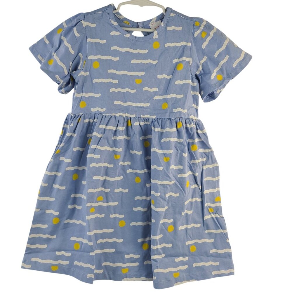 Hanna Andersson Girls Flutter Sleeve Blue Knit Dress 6-7 Years 100% Cotton